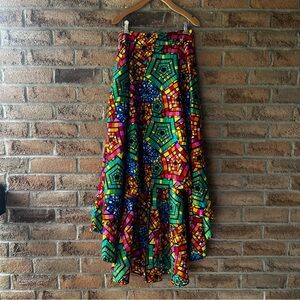SHENBOLEN | Colorful Geometric Pattern Pocketed asymmetrical handmade maxi Skirt